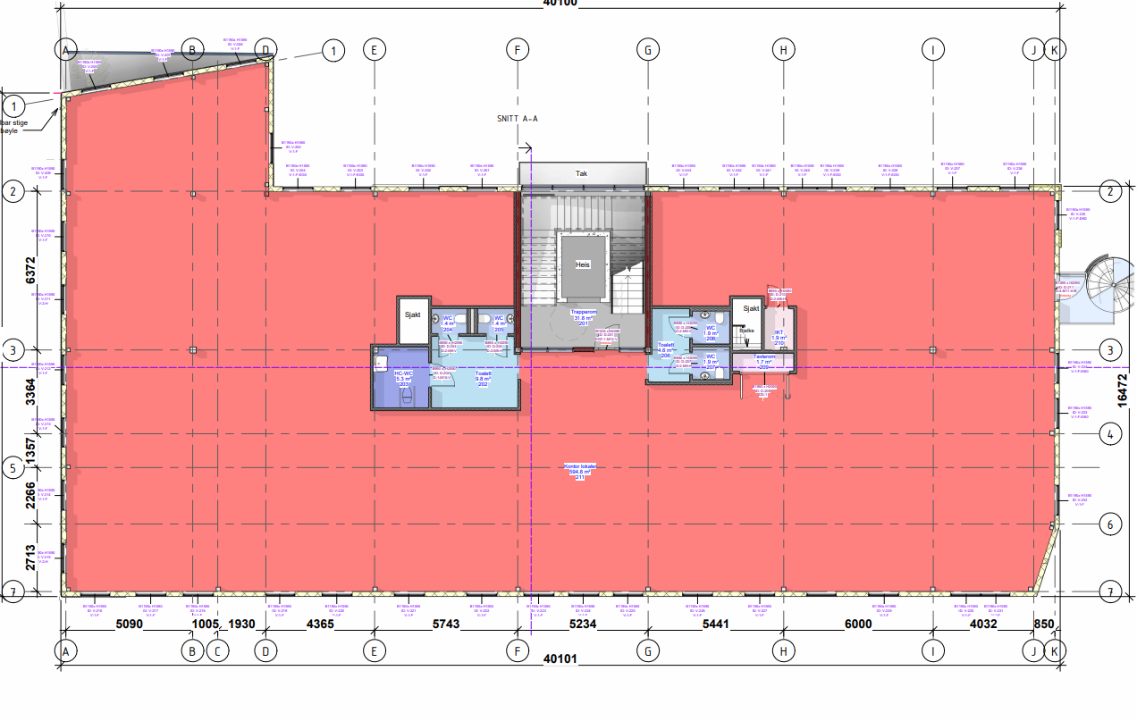 Plantegning kontor – 595 m², R68 Lier